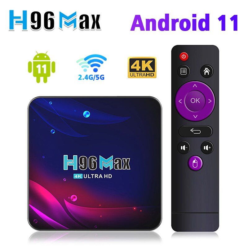 Ʈ TV ڽ  ڽ, ȵ̵ 11, 4GB RAM, Ĩ 3318, 4K  3D , BT4.0, 4K ̵ ÷̾, H96 Max V11